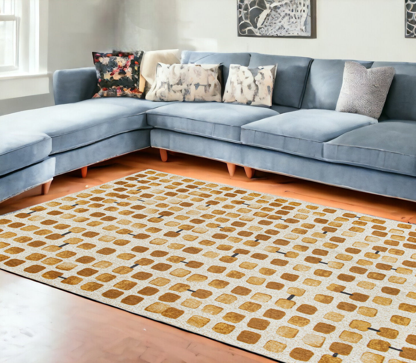 6' X 8' Brown and Beige Geometric Non Skid Area Rug