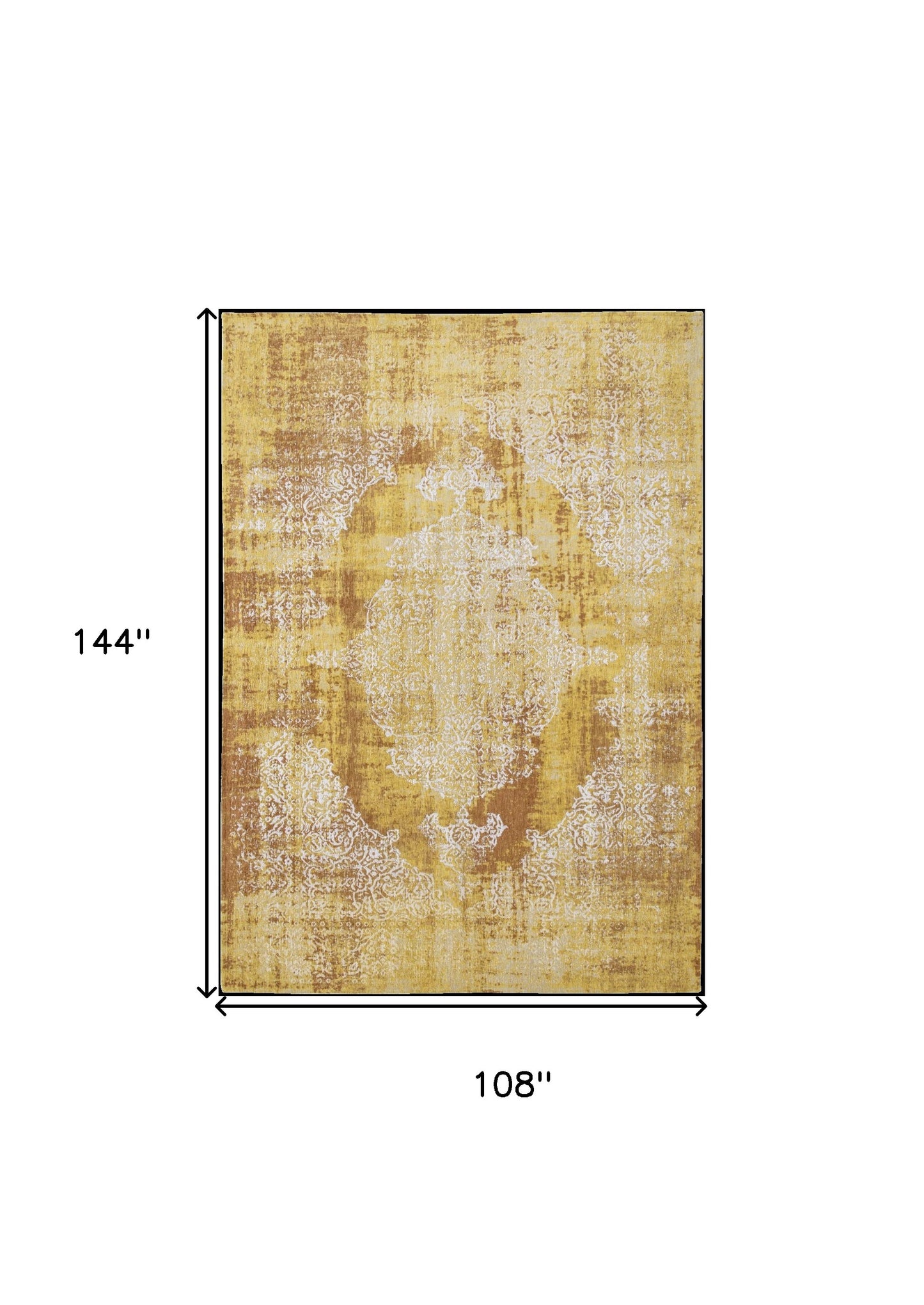 9' X 13' Yellow and Brown Oriental Non Skid Area Rug