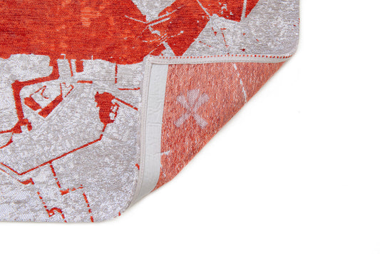 5' x 7' Red and White Abstract Non Skid Area Rug