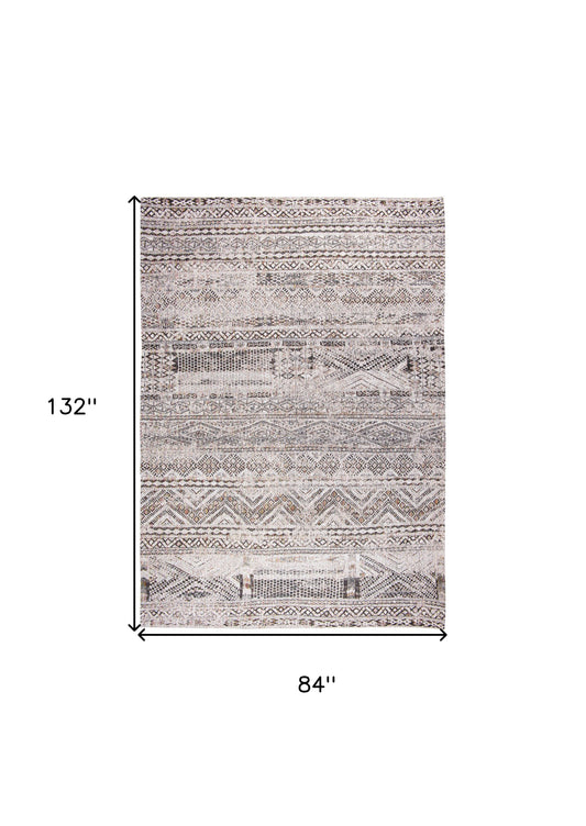 8' x 11' Gray and White Oriental Non Skid Area Rug