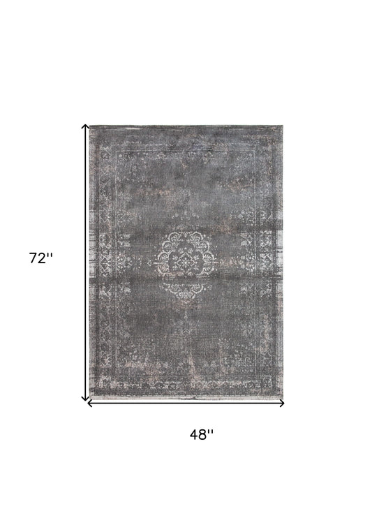 5' x 7' Gray Medallion Non Skid Area Rug