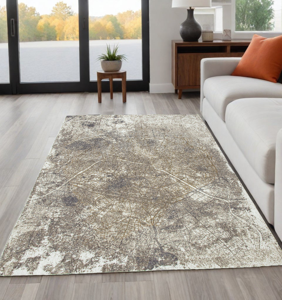 5' x 7' Gray and White Abstract Non Skid Area Rug