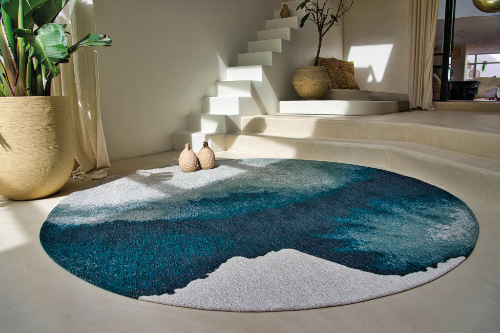7' x 9' Blue and Gray Abstract Non Skid Area Rug