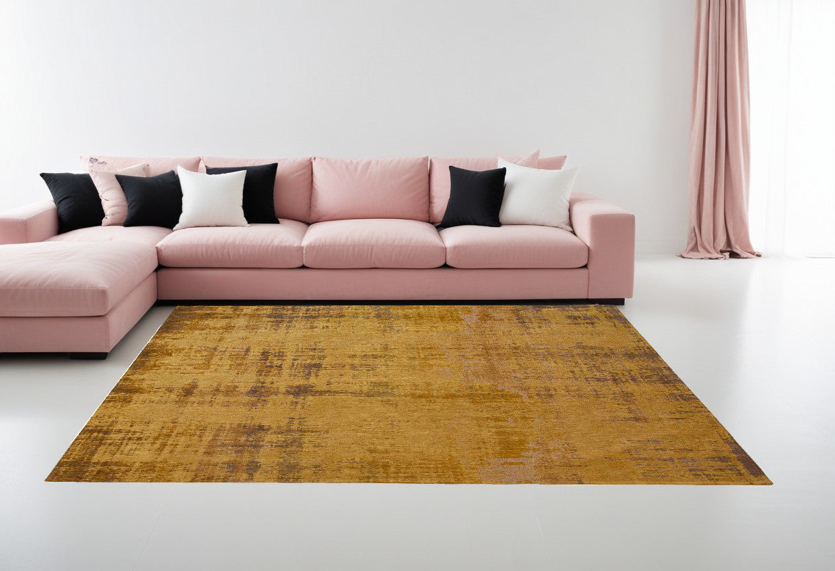 7' x 9' Yellow and Brown Abstract Non Skid Area Rug