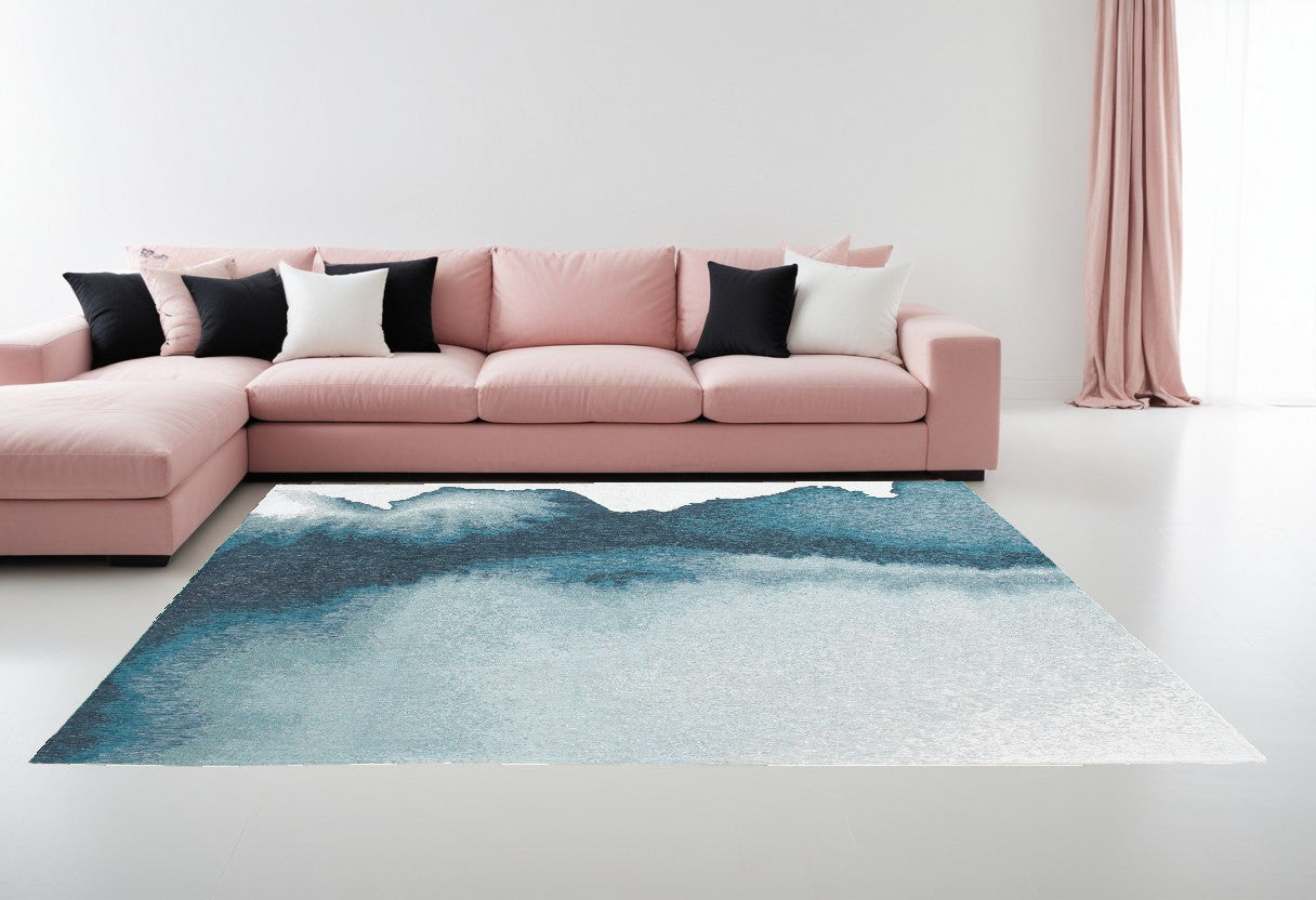 7' x 9' Blue and Gray Abstract Non Skid Area Rug