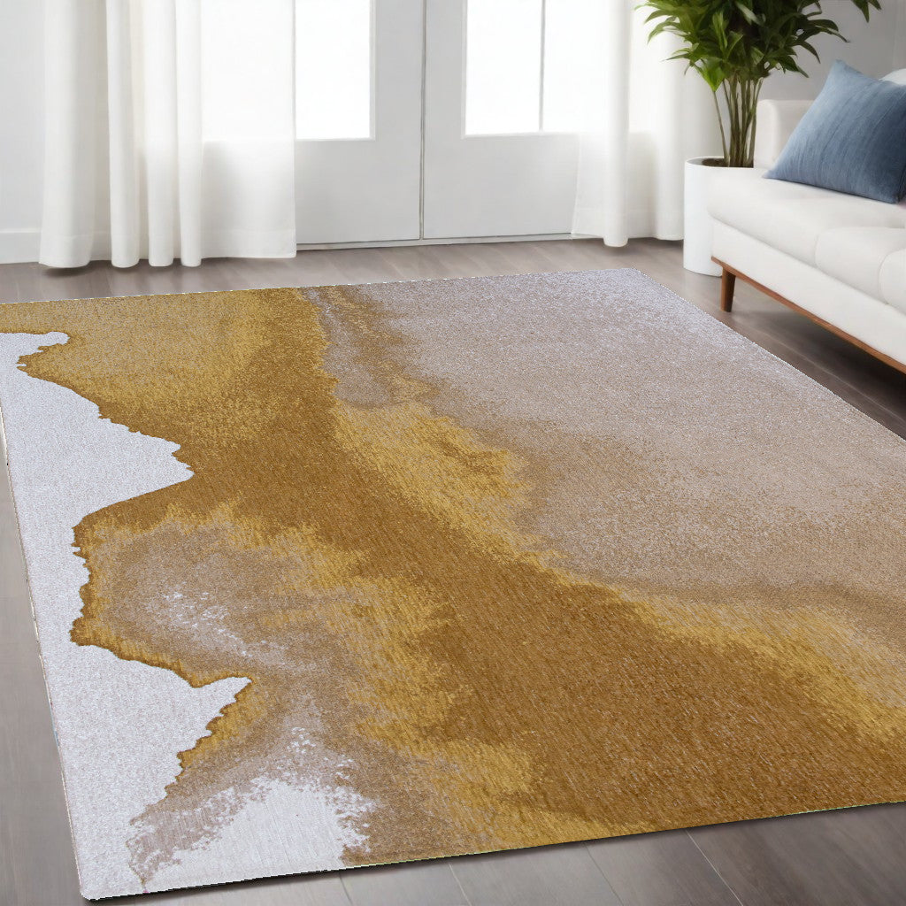 5' x 7' Gray and Yellow Abstract Non Skid Area Rug