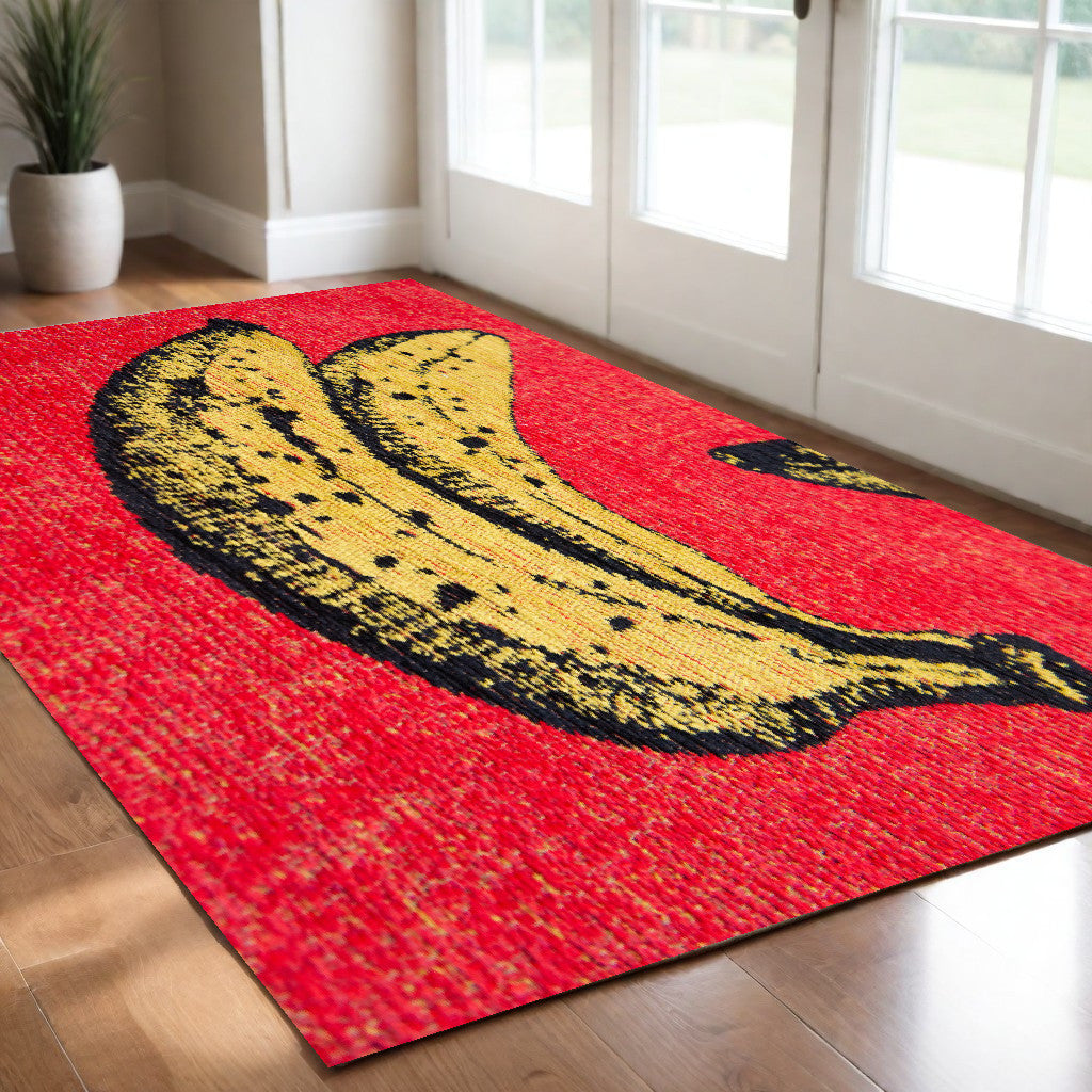 3' X 5' Red and Yellow Abstract Non Skid Area Rug