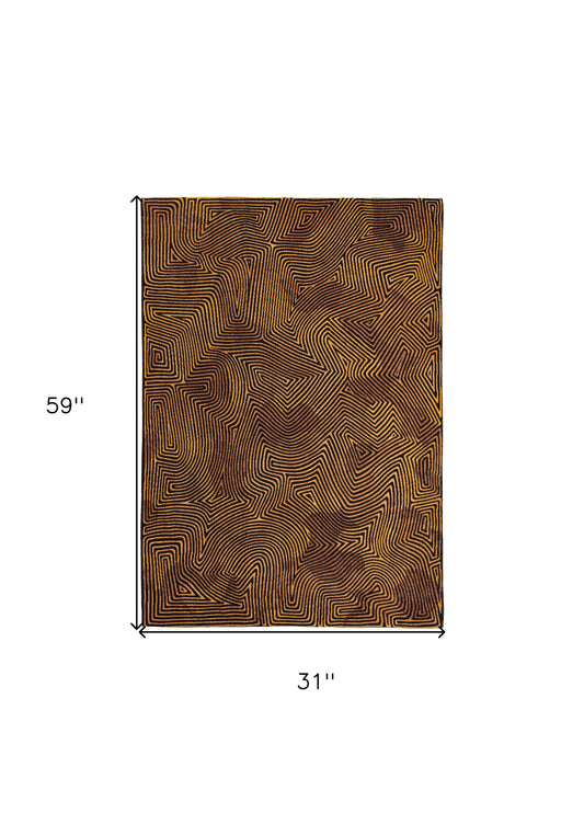 3' X 5' Black and Gold Abstract Non Skid Area Rug