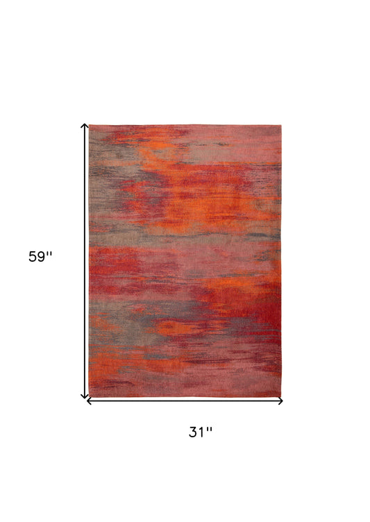 3' X 5' Red and Gray Abstract Non Skid Area Rug