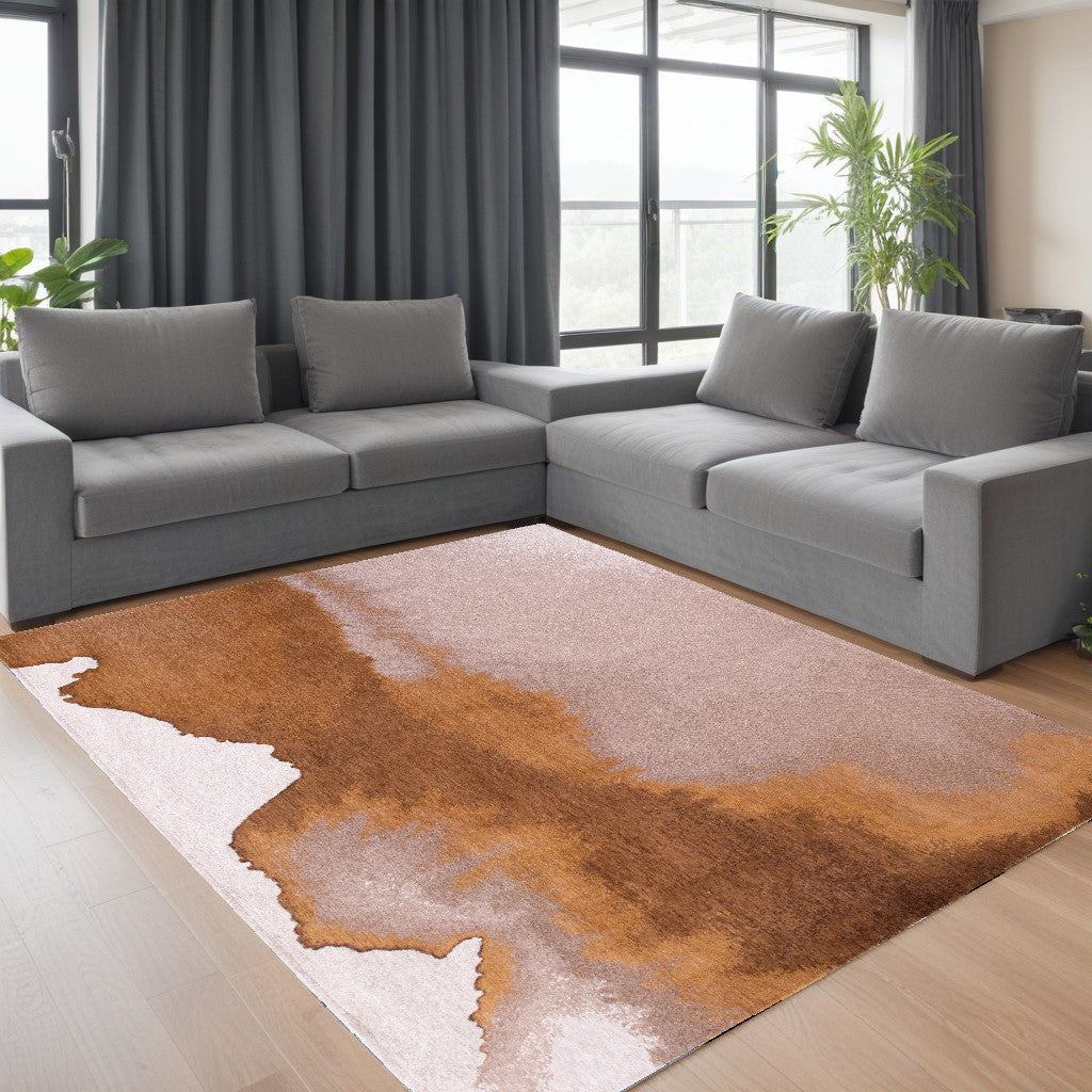 7' x 9' Yellow and Brown Abstract Non Skid Area Rug