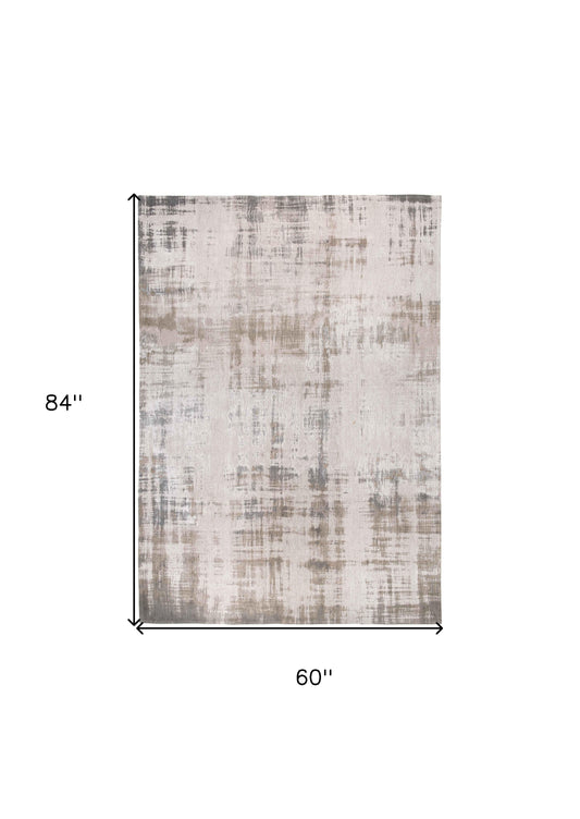 6' X 8' Gray and Beige Abstract Non Skid Area Rug