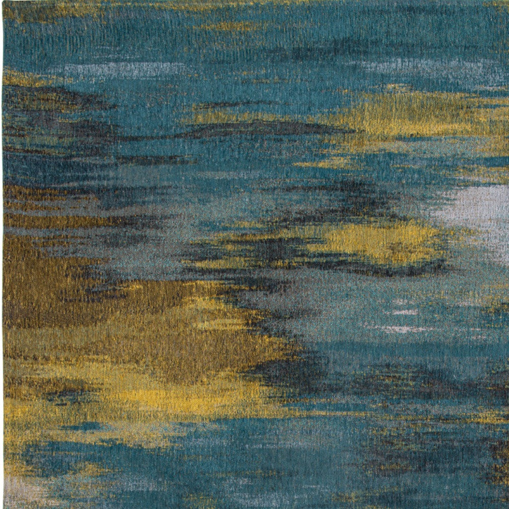 9' X 13' Blue and Yellow Abstract Non Skid Area Rug