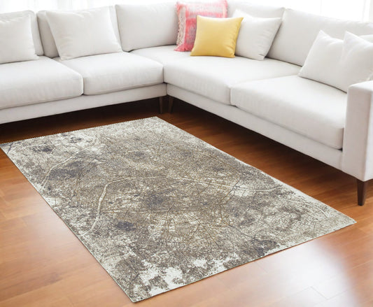 7' x 9' Gray and White Abstract Non Skid Area Rug