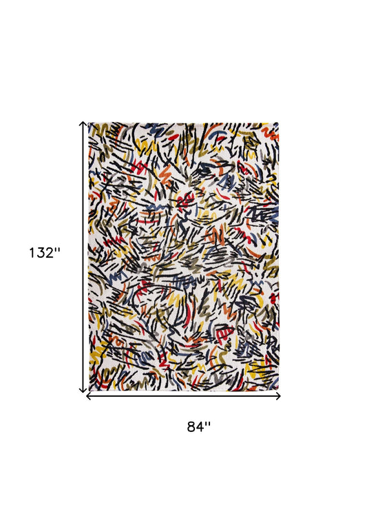 8' x 11' White Abstract Non Skid Area Rug