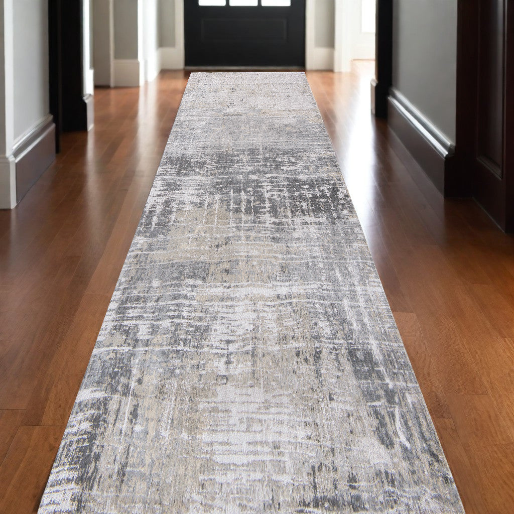 10' Gray and White Abstract Non Skid Area Rug