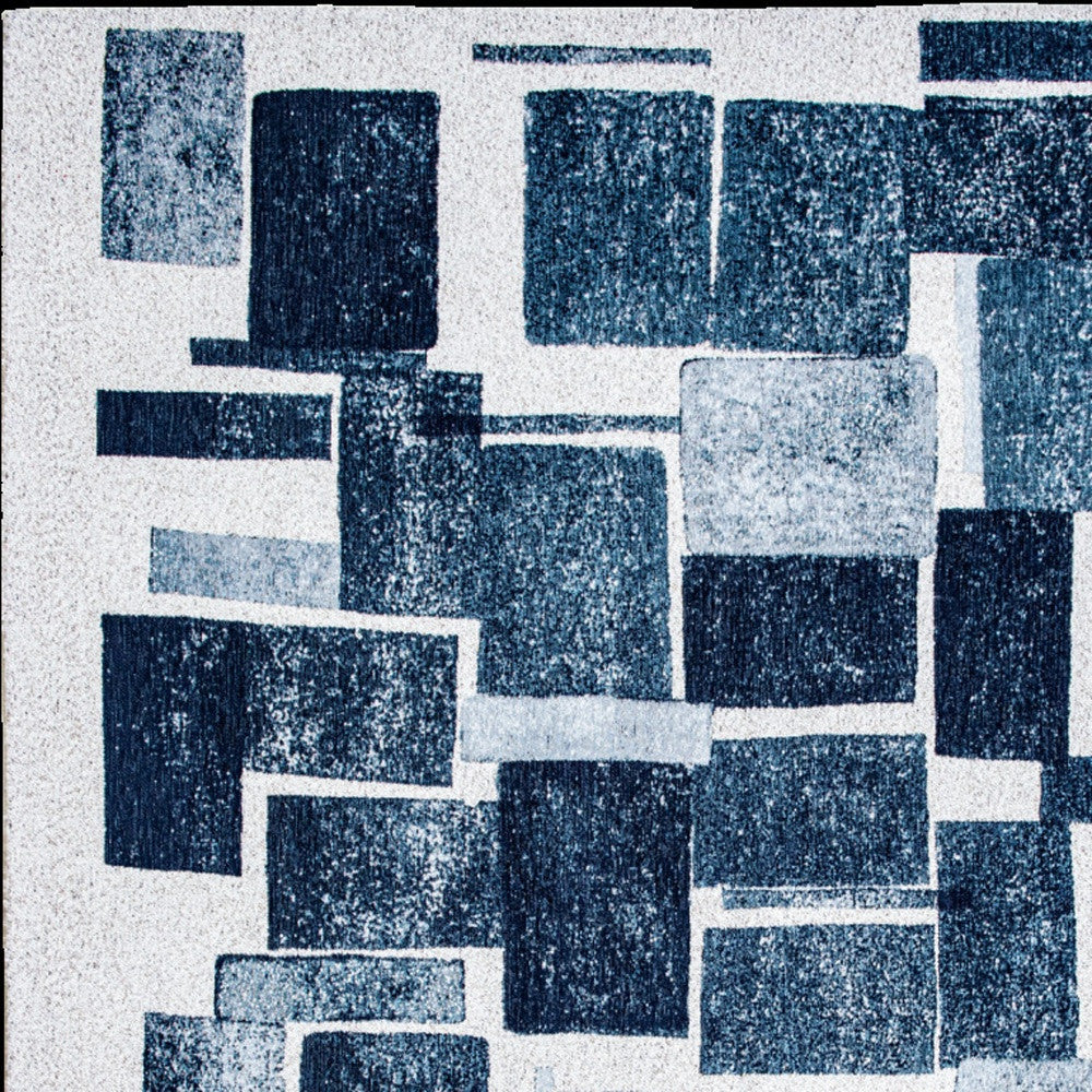 8' x 11' Blue and White Geometric Non Skid Area Rug