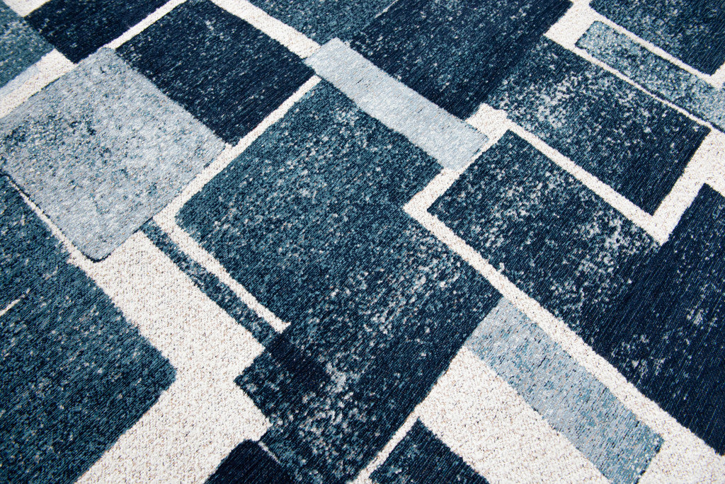 8' x 11' Blue and White Geometric Non Skid Area Rug