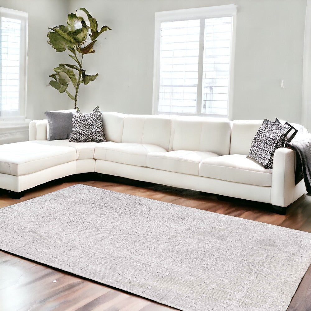 7' x 9' White Abstract Non Skid Area Rug