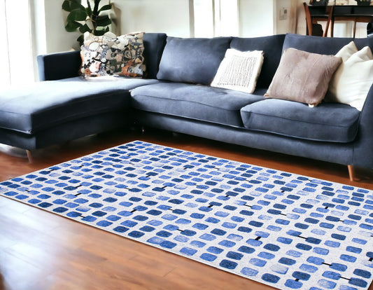 6' X 8' Blue Geometric Non Skid Area Rug