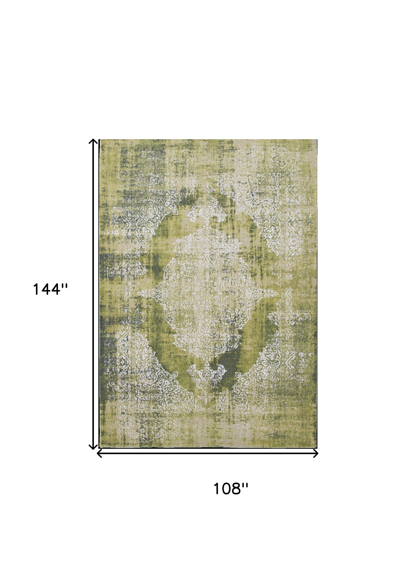 9' X 13' Green and White Oriental Non Skid Area Rug
