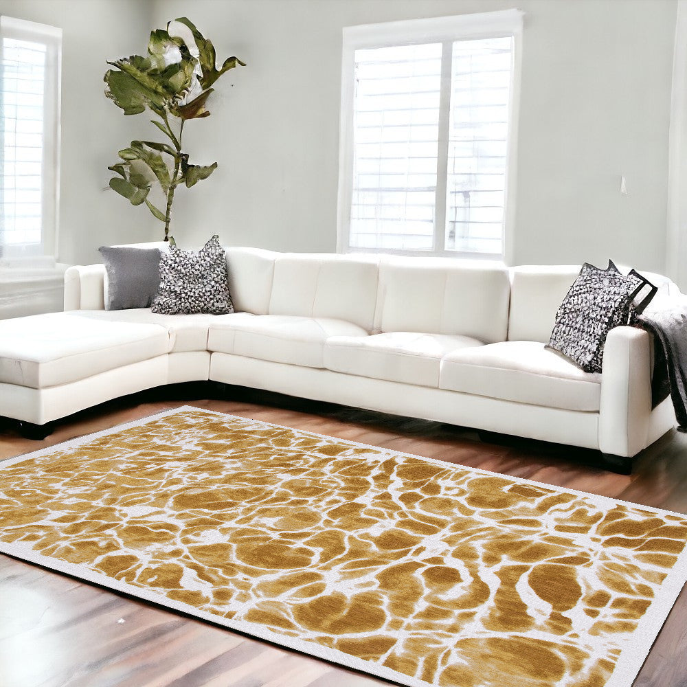 6' X 8' Yellow and Brown Abstract Non Skid Area Rug