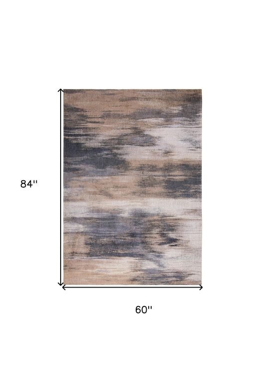 6' X 8' Gray and Beige Abstract Non Skid Area Rug