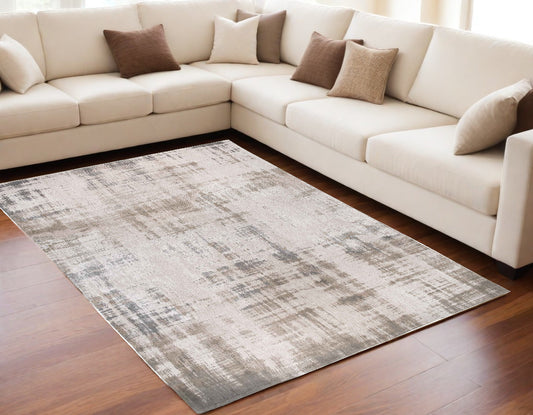 5' x 7' Gray and Beige Abstract Non Skid Area Rug
