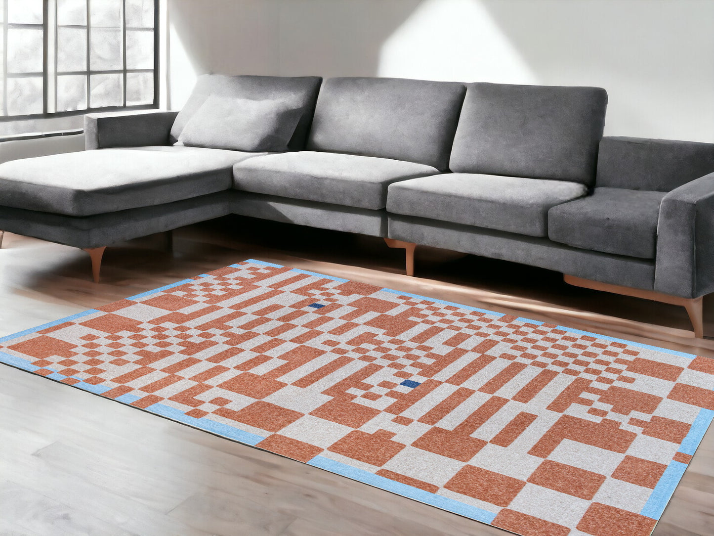 7' x 9' Blue and Red Geometric Non Skid Area Rug
