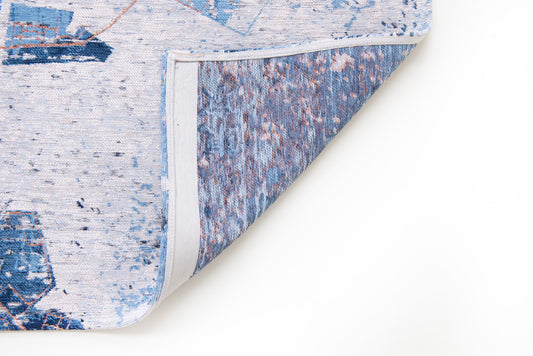 7' x 9' Blue and Black Abstract Non Skid Area Rug