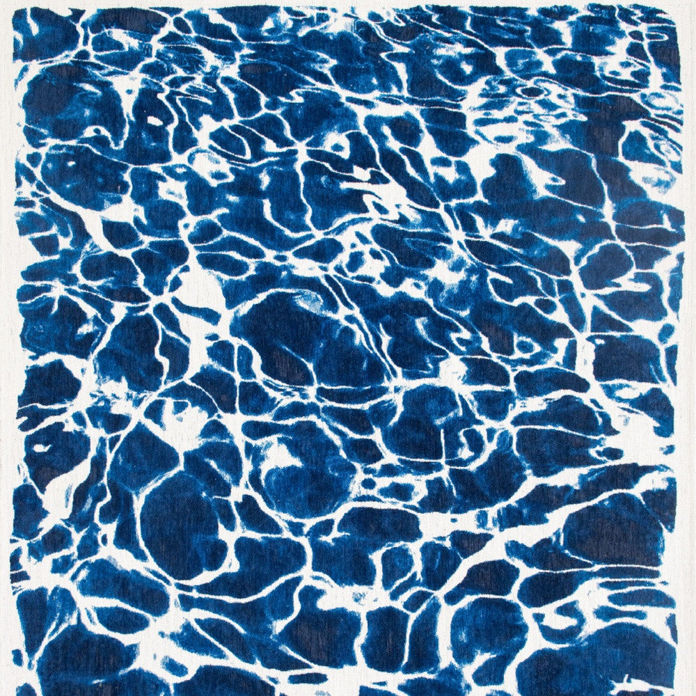 7' x 9' Blue and White Abstract Non Skid Area Rug