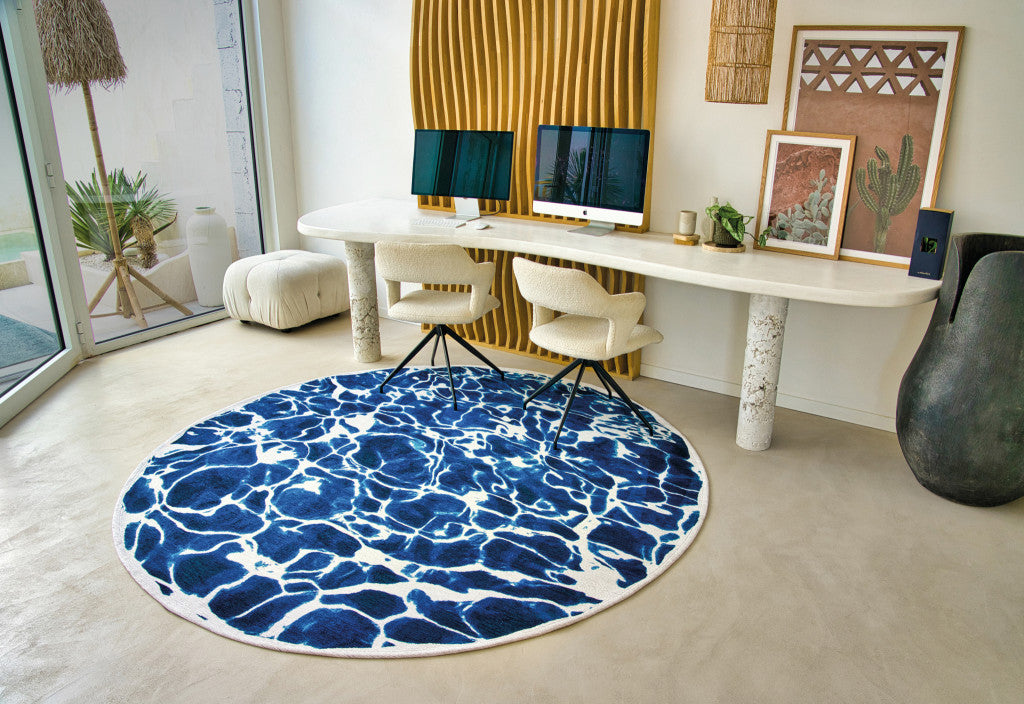 7' x 9' Blue and White Abstract Non Skid Area Rug