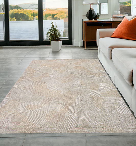 5' x 7' Beige and White Abstract Non Skid Area Rug