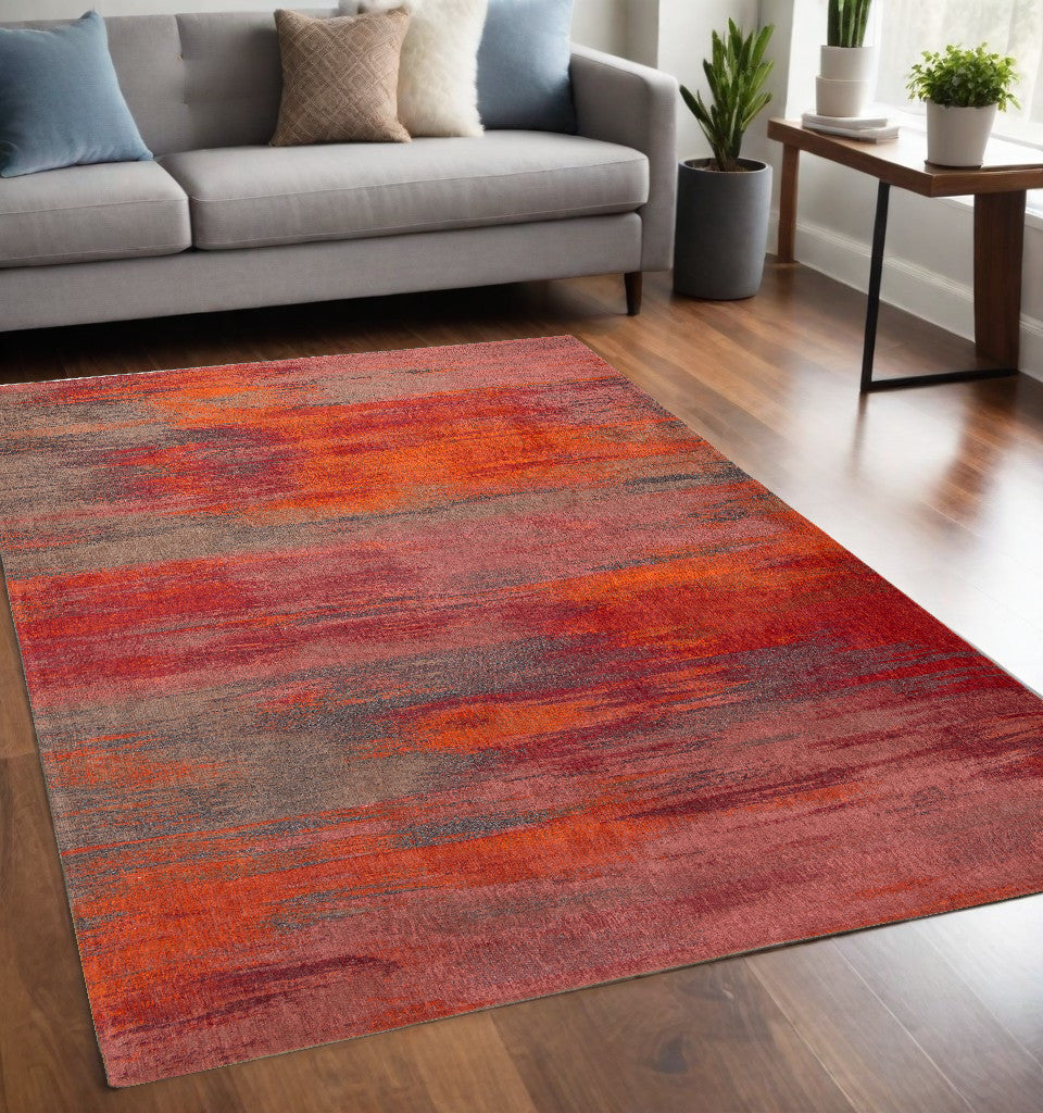 5' x 7' Red and Gray Abstract Non Skid Area Rug