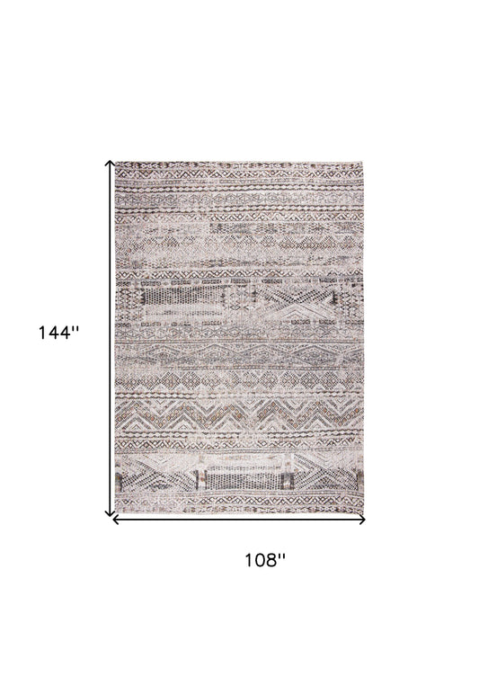 9' X 13' Gray and White Oriental Non Skid Area Rug