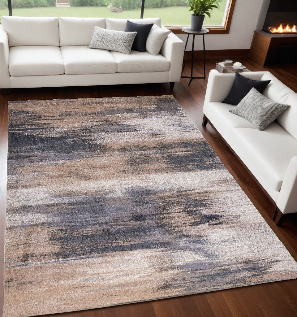 5' x 7' Gray and Beige Abstract Non Skid Area Rug