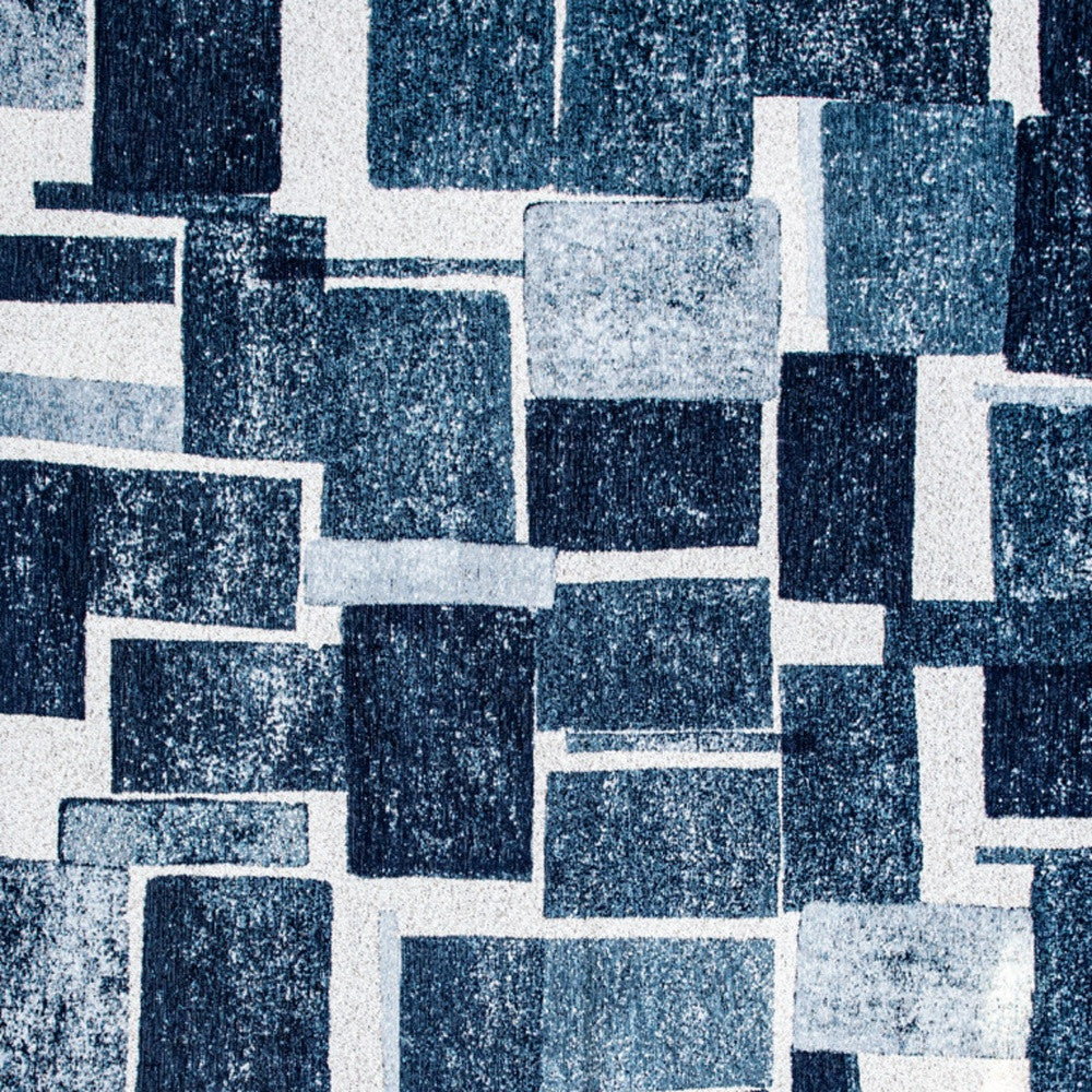 7' x 9' Blue and White Geometric Non Skid Area Rug