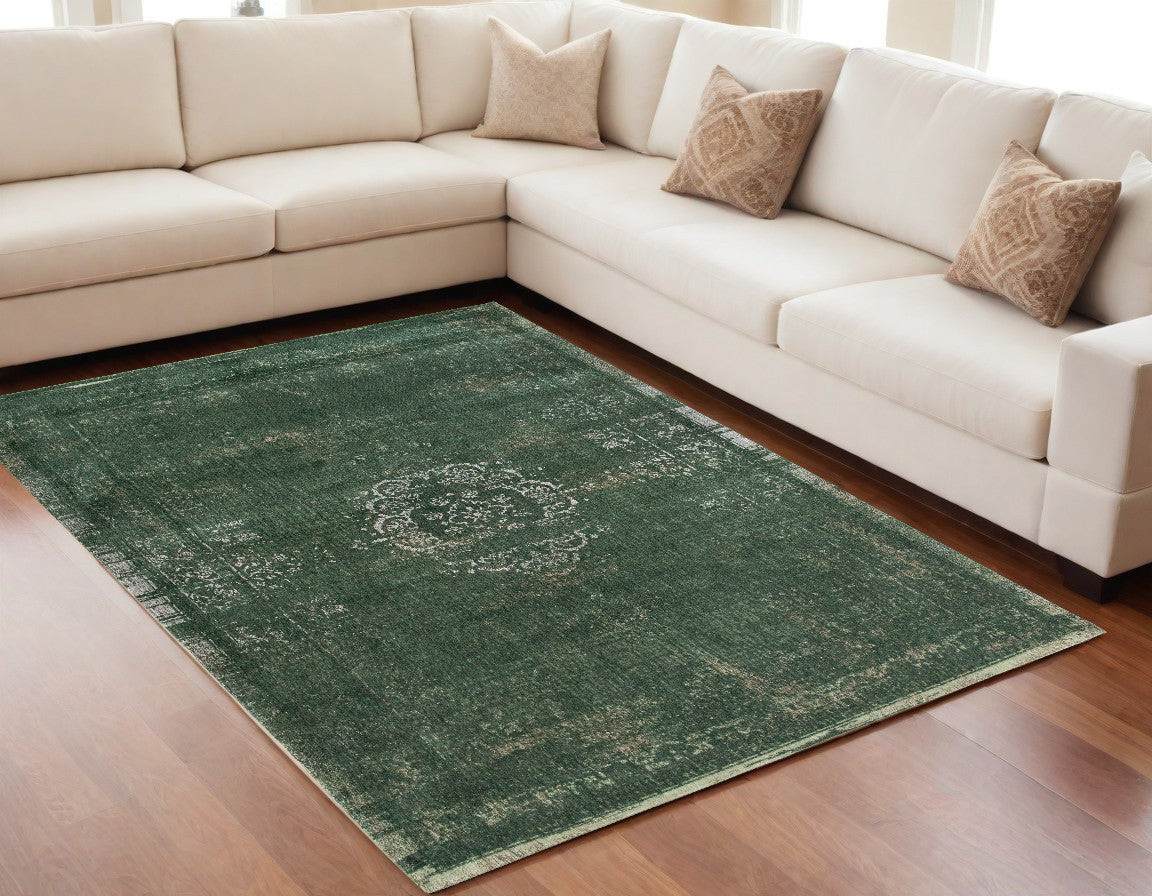 5' x 7' Gray and Green Medallion Non Skid Area Rug