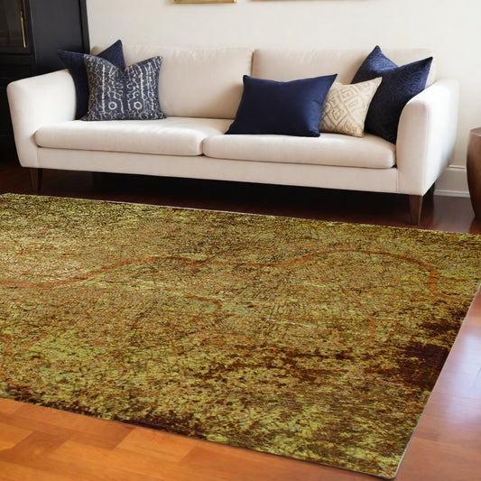 8' x 11' Green and Brown Abstract Non Skid Area Rug