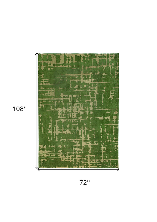 7' x 9' Green Abstract Non Skid Area Rug
