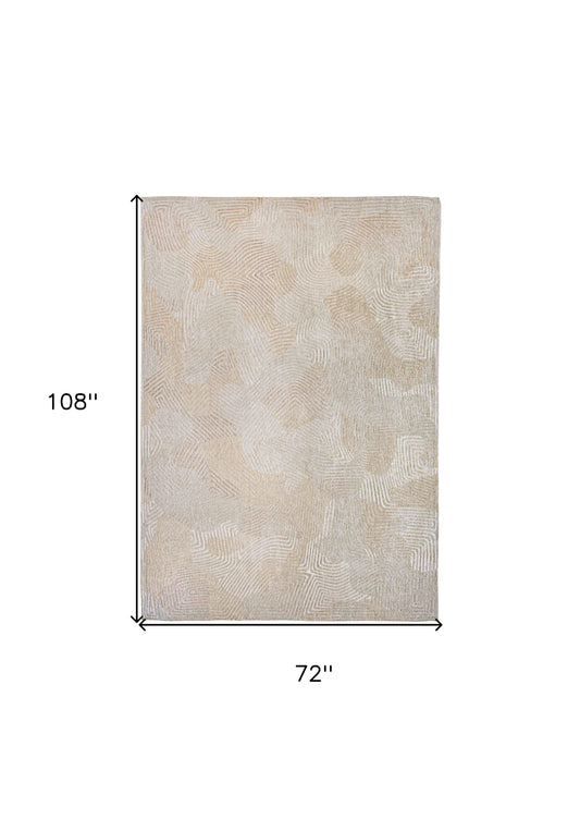 7' x 9' Beige and White Abstract Non Skid Area Rug
