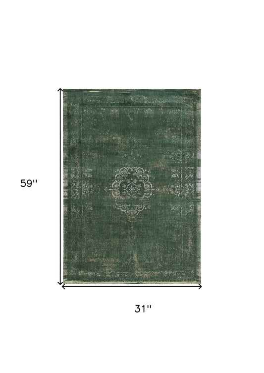 3' X 5' Gray and Green Medallion Non Skid Area Rug