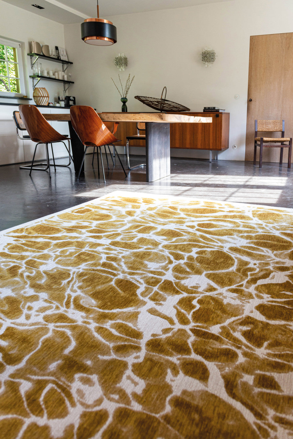 3' X 5' Yellow and Brown Abstract Non Skid Area Rug