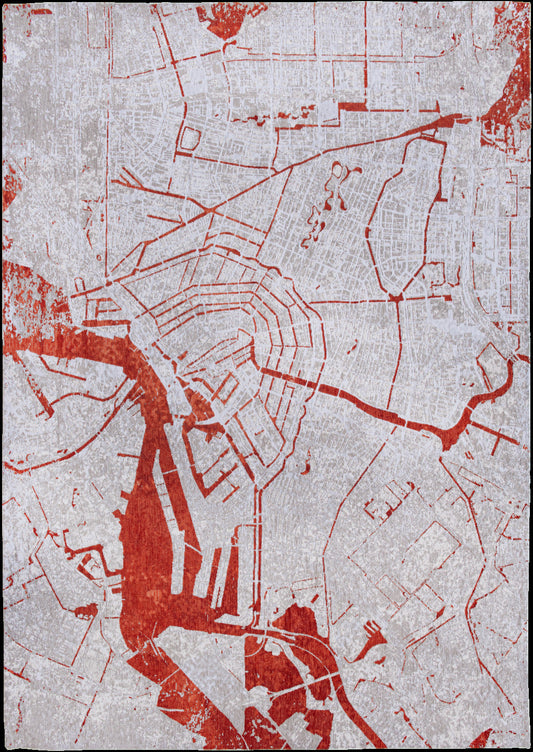 3' X 5' Red and White Abstract Non Skid Area Rug