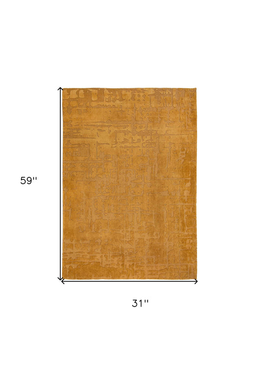 3' X 5' Yellow Abstract Non Skid Area Rug