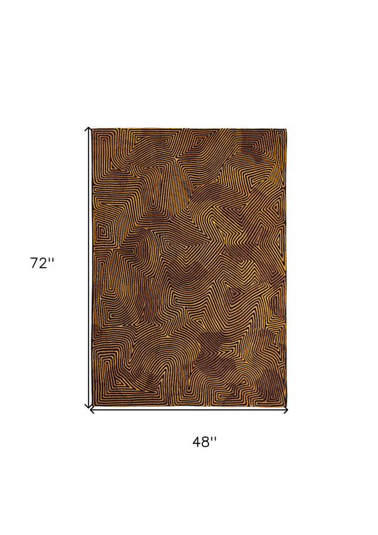 5' x 7' Black and Gold Abstract Non Skid Area Rug