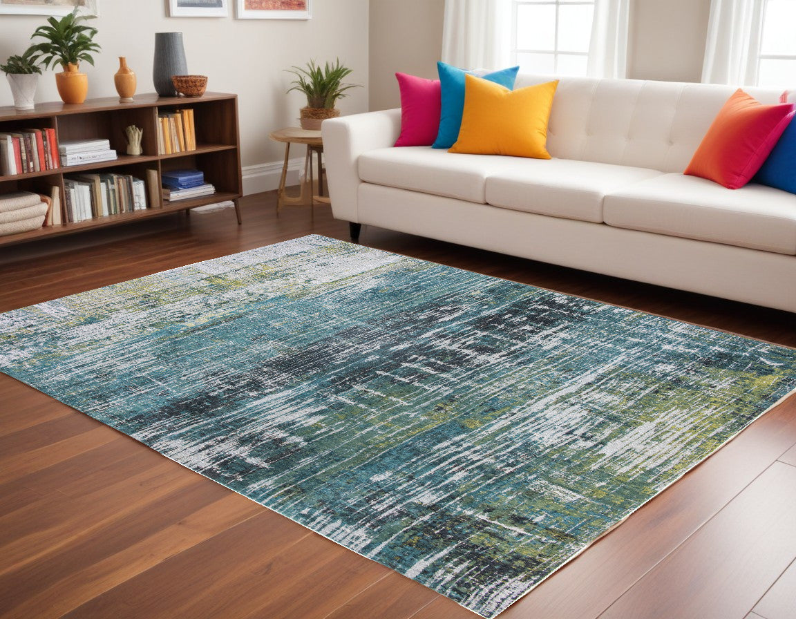 7' x 9' Blue and Green Abstract Non Skid Area Rug