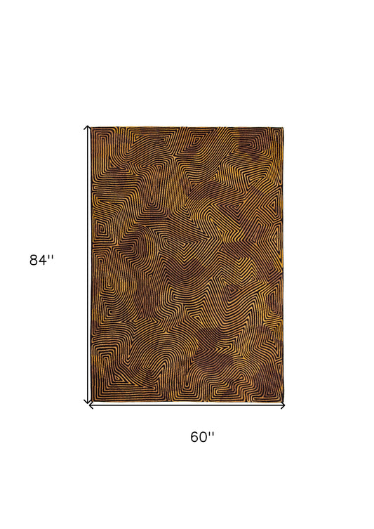 6' X 8' Black and Gold Abstract Non Skid Area Rug