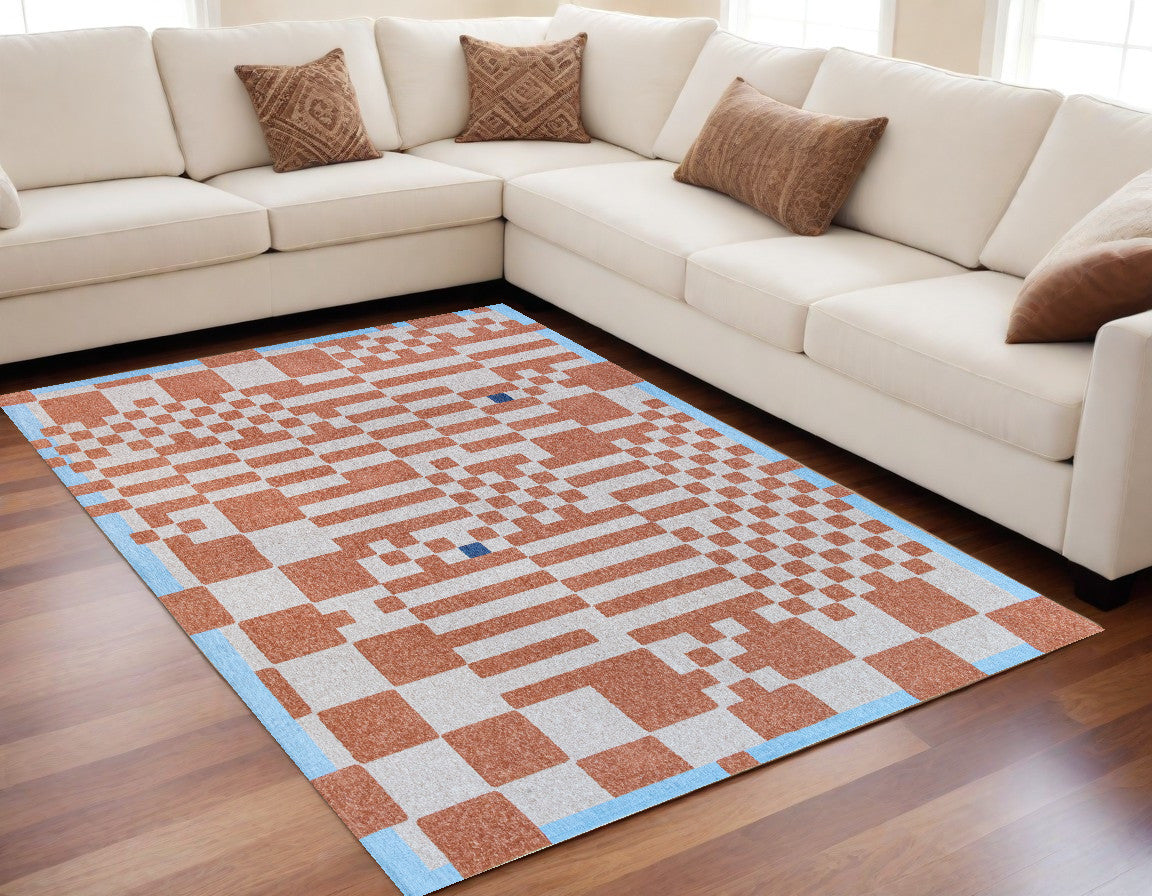5' x 7' Blue and Red Geometric Non Skid Area Rug