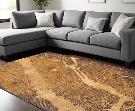8' x 11' Yellow Abstract Non Skid Area Rug