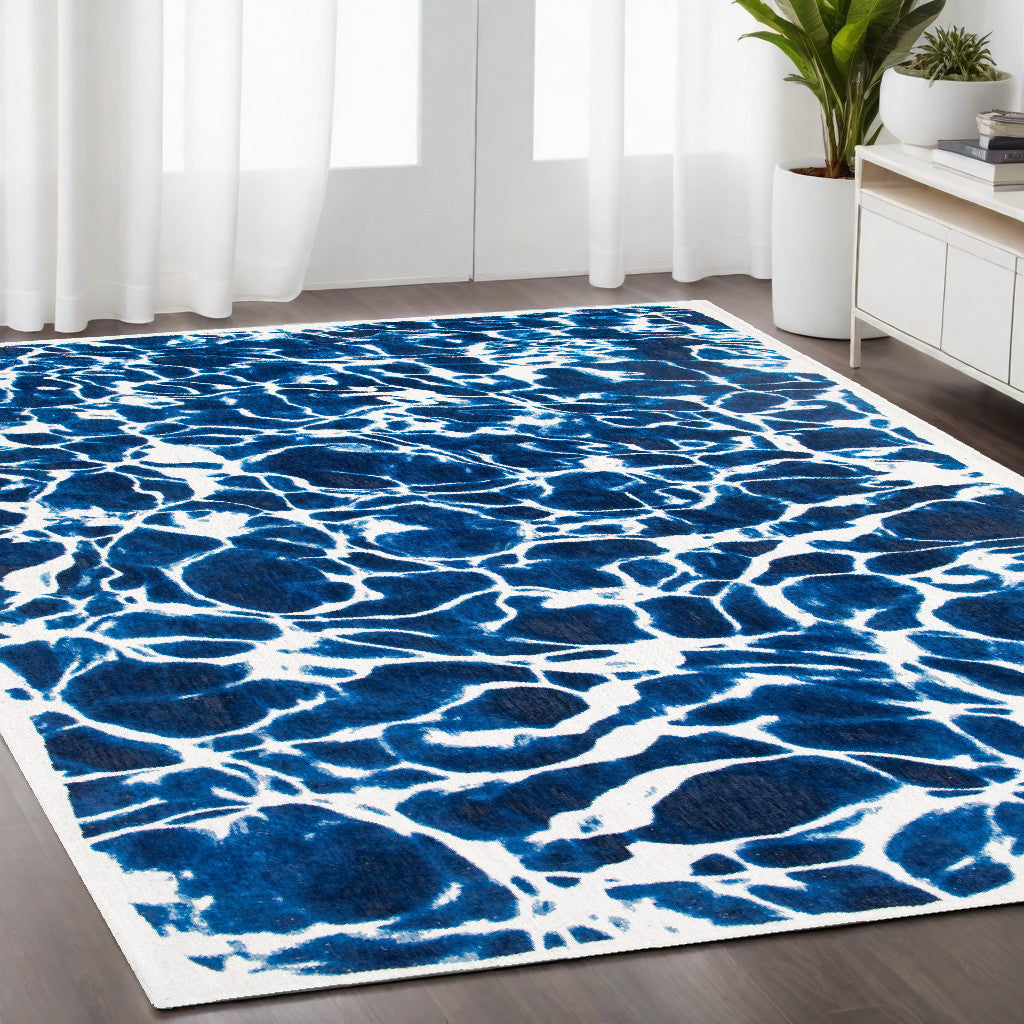 5' x 7' Blue and White Abstract Non Skid Area Rug